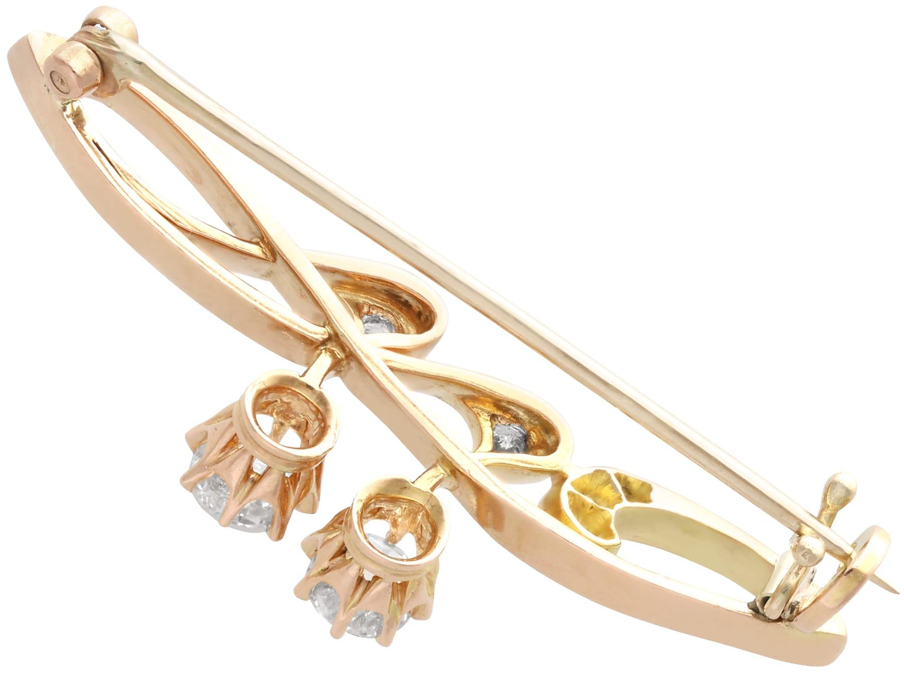 Antique 1.18ct Diamond and 14k Yellow Gold Art Nouveau Brooch Circa 1900 In Excellent Condition For Sale In Jesmond, Newcastle Upon Tyne