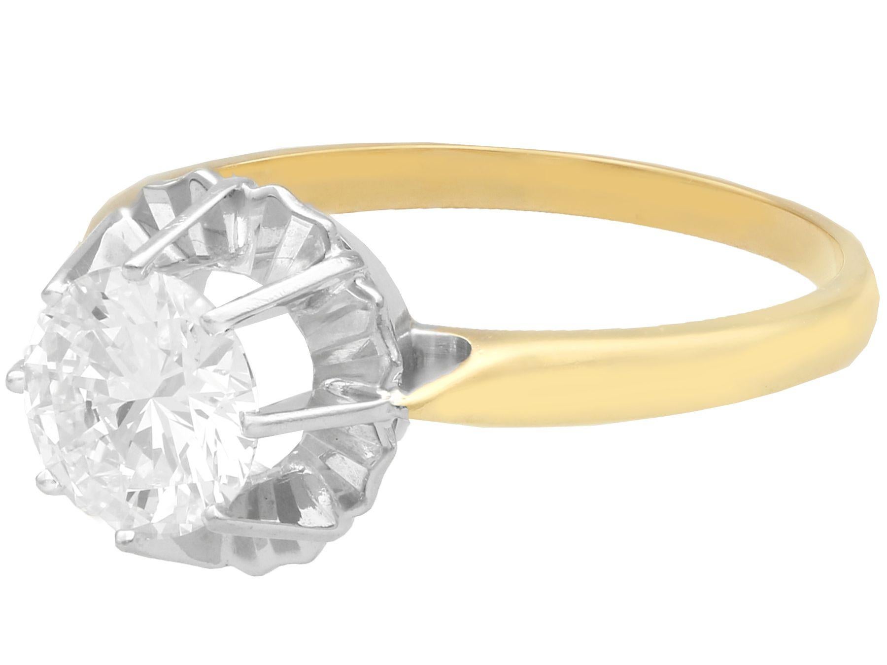 Round Cut Antique 1.18 Carat Diamond and Yellow Gold Solitaire Ring, circa 1930 For Sale