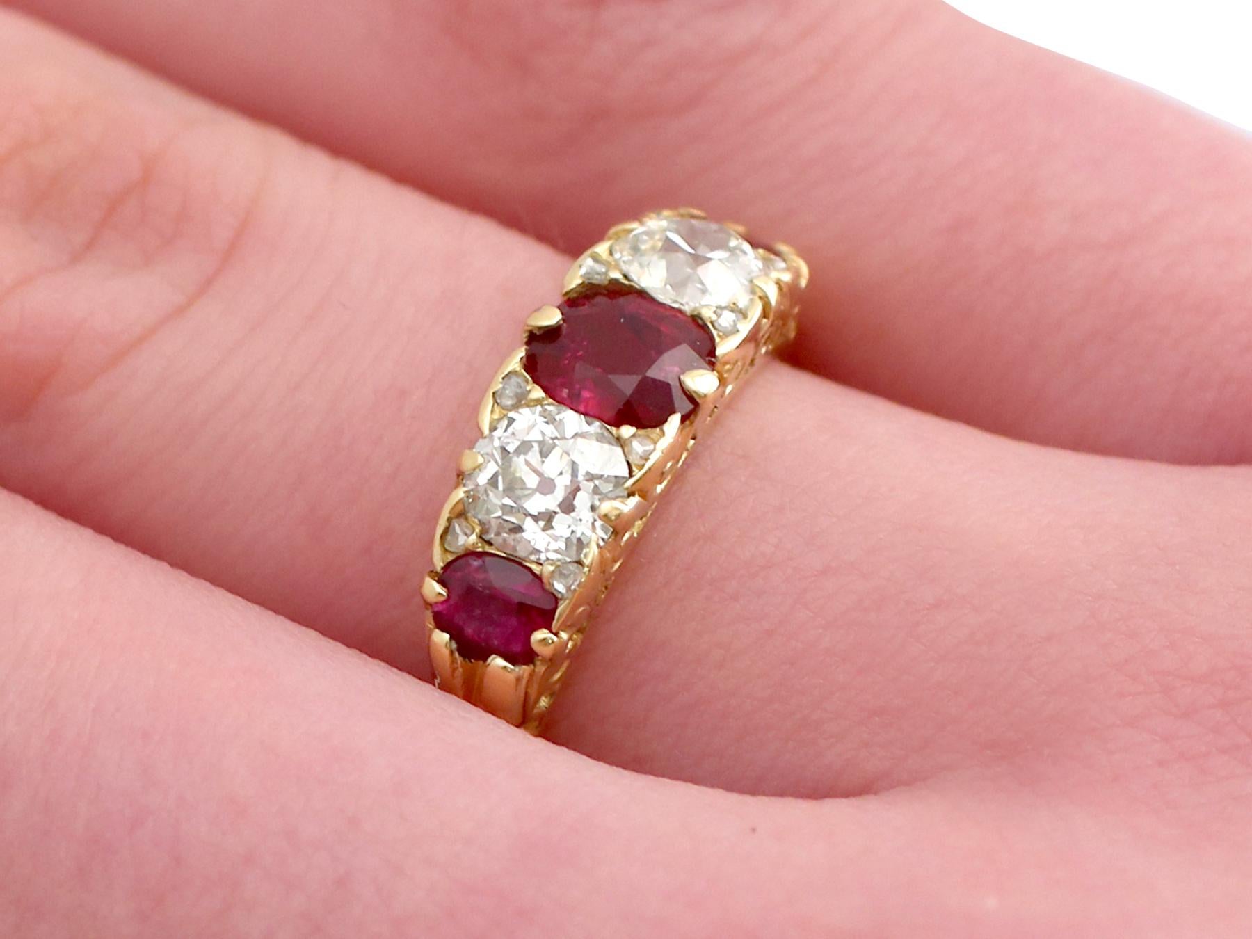 Antique 1.19 Carat Ruby and 1.15 Carat Diamond Five-Stone Dress Ring 2