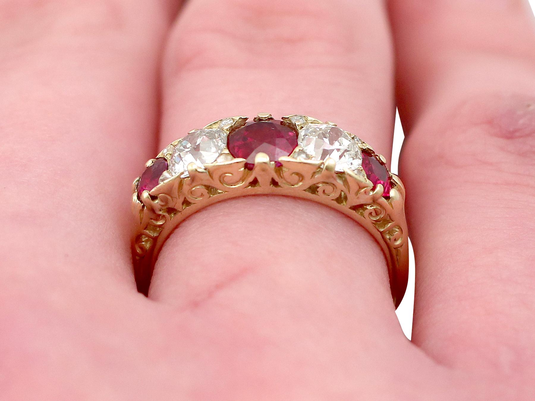 Antique 1.19 Carat Ruby and 1.15 Carat Diamond Five-Stone Dress Ring 3