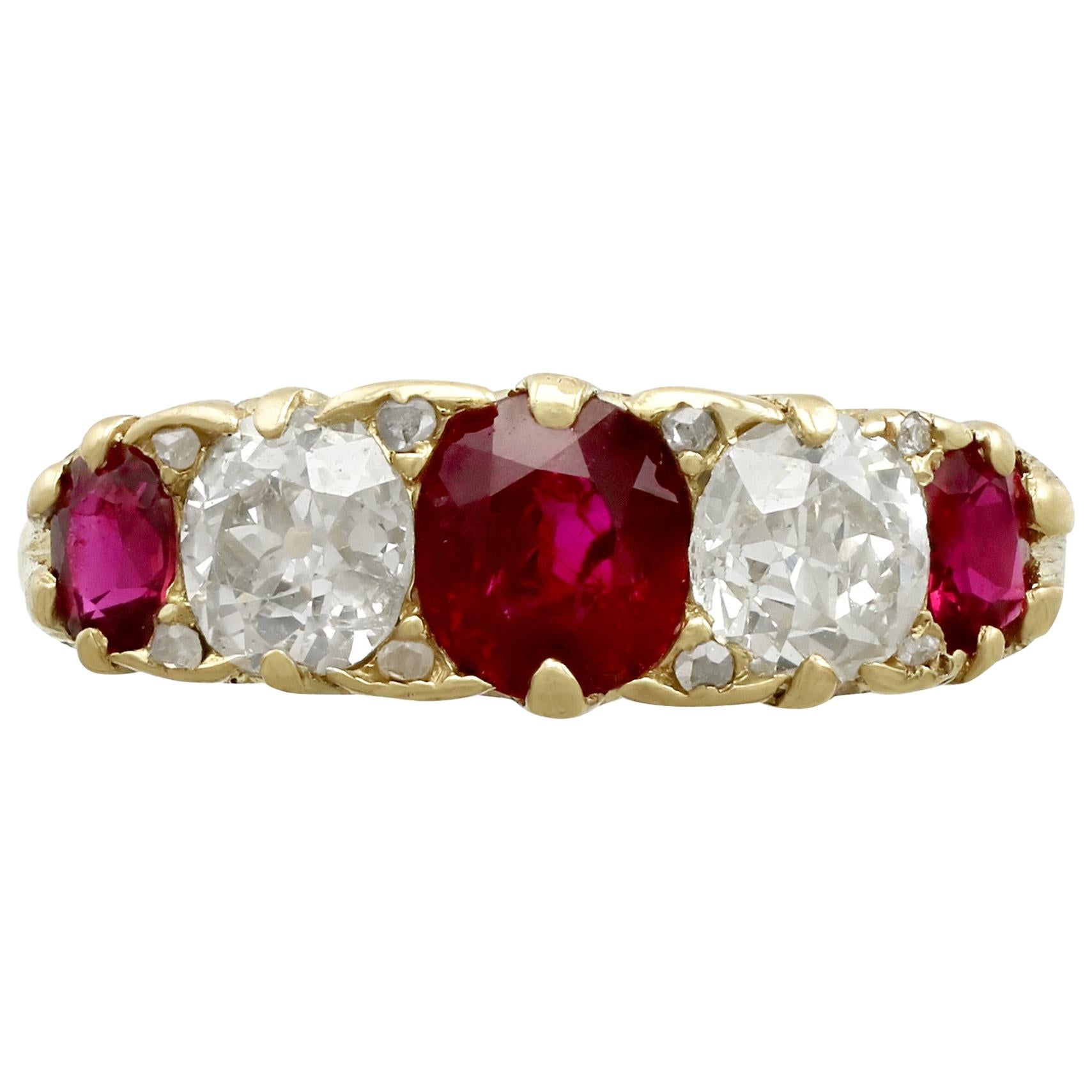 Antique 1.19 Carat Ruby and 1.15 Carat Diamond Five-Stone Dress Ring