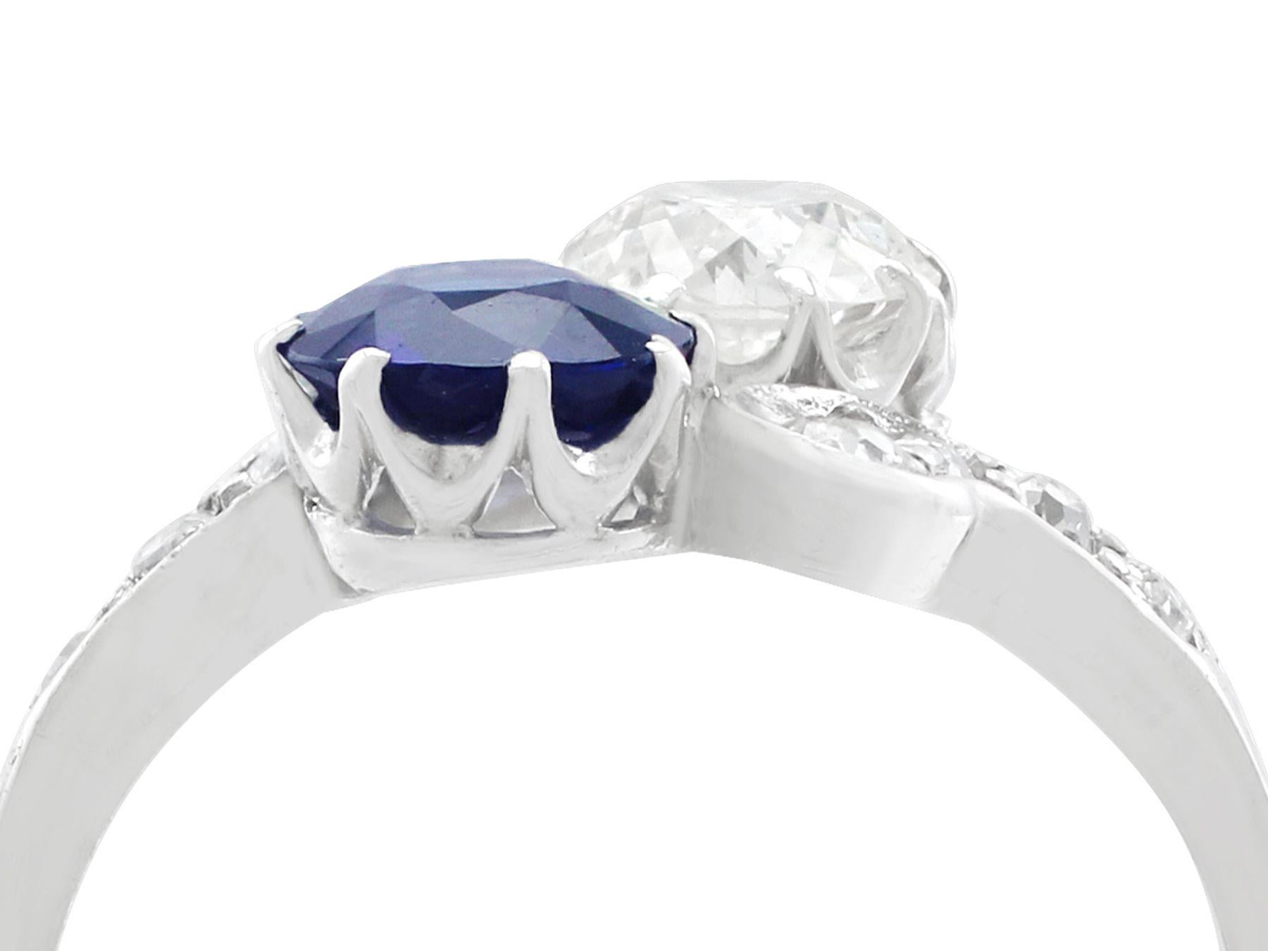 A stunning, fine and impressive Victorian 1.19 carat Basaltic sapphire and 1.28 carat diamond, 18 karat white gold twist ring; part of our diverse antique jewelry collections.

This stunning, fine and impressive Victorian sapphire and diamond ring