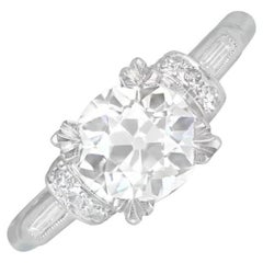 Bague de fiançailles ancienne avec diamant taille européenne ancienne de 1,19 carat, couleur I, platine