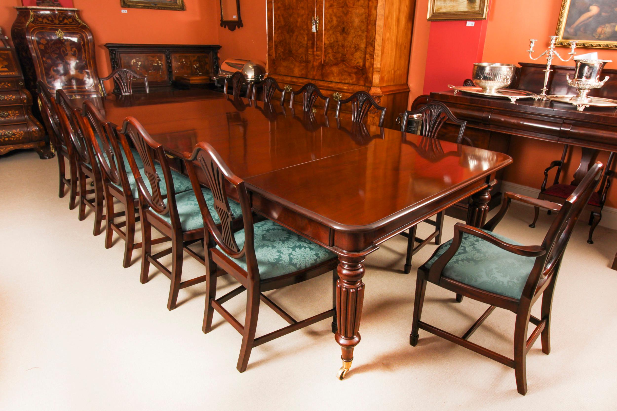 Antique 11ft Extending Dining Table C1835 & 12 Shieldback Dining Chairs 12