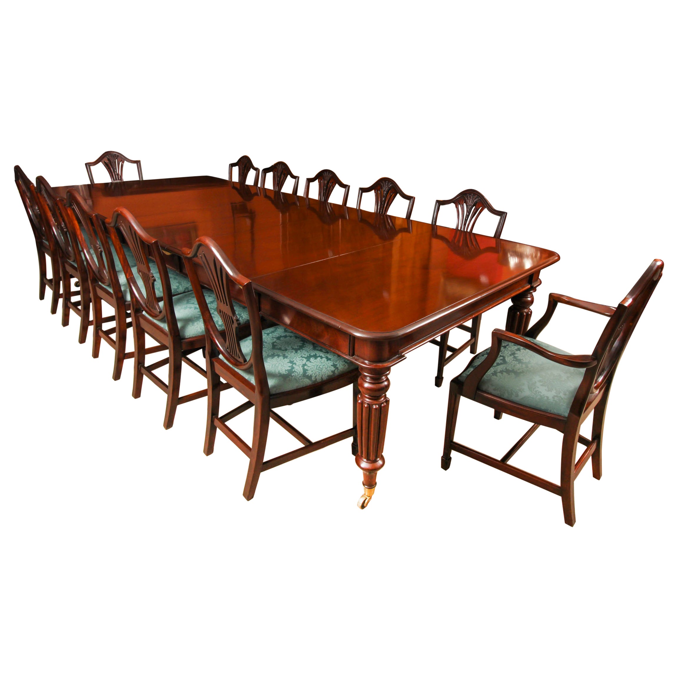 Antique 11ft Extending Dining Table C1835 & 12 Shieldback Dining Chairs