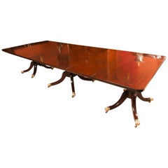 Antique 11ft George III Regency Flame Mahogany Triple Pillar Dining Table 19th C