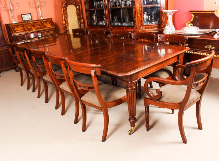 Antique Regency Flame Mahogany, Antique Regency Dining Table And Chairs
