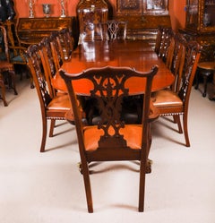 Antique 11ft Regency Triple Pillar Dining Table C 18230 & 10 Chairs 20th Century