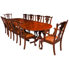 Antique 11ft Regency Triple Pillar Dining Table C 18230 & 10 Chairs 20th Century