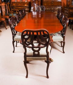 Antique 11ft Regency Triple Pillar Dining Table Circa 1820 & 10 Chairs