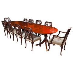 Antique 11ft Regency Triple Pillar Dining Table Circa 1820 & 10 Chairs