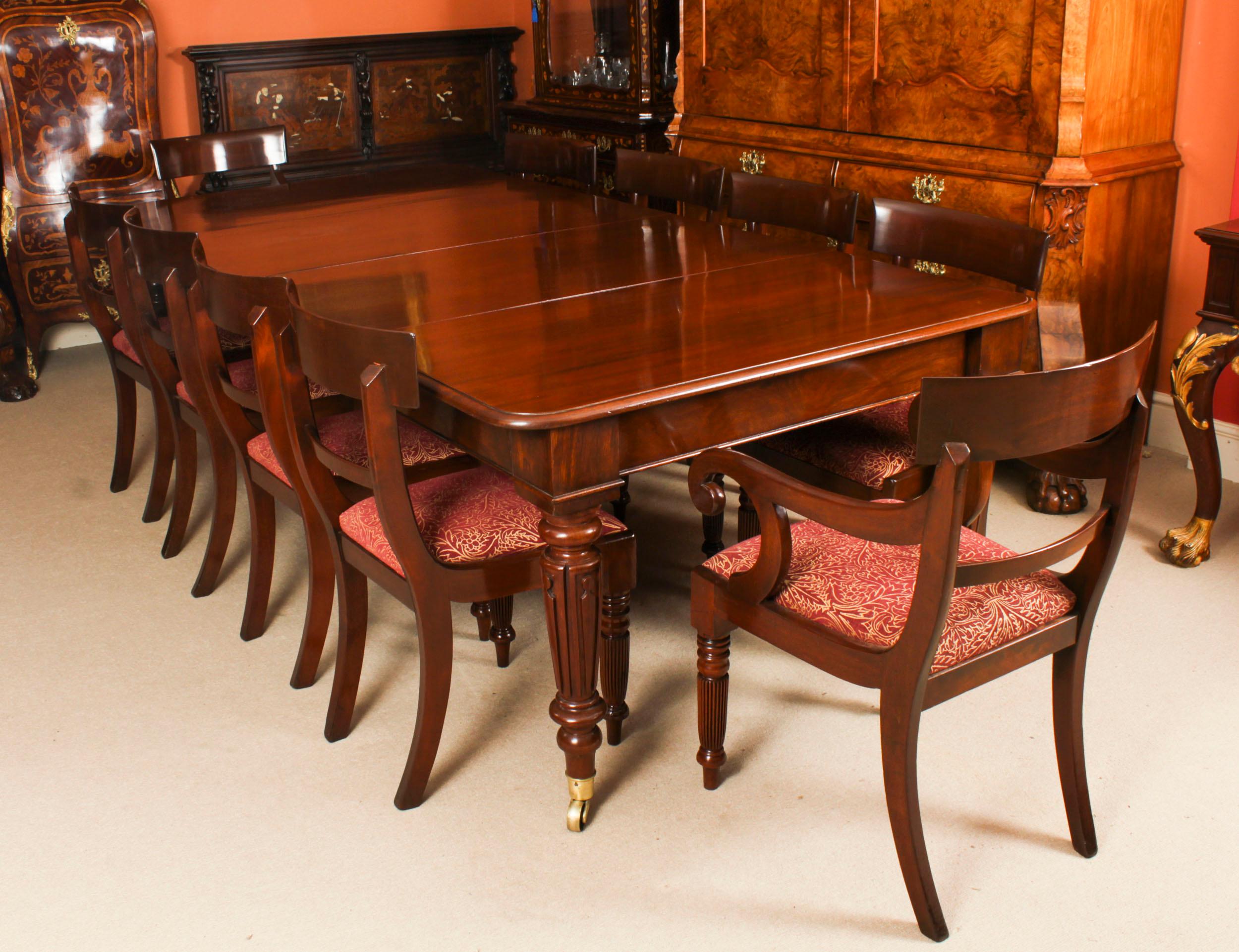 This is a superb antique Victorian flame mahogany dining table, Circa 1860 in date.

This amazing table can  seat ten people in comfort and has been hand-crafted from solid mahogany.

The beautifully figured flame mahogany table has two leaves which
