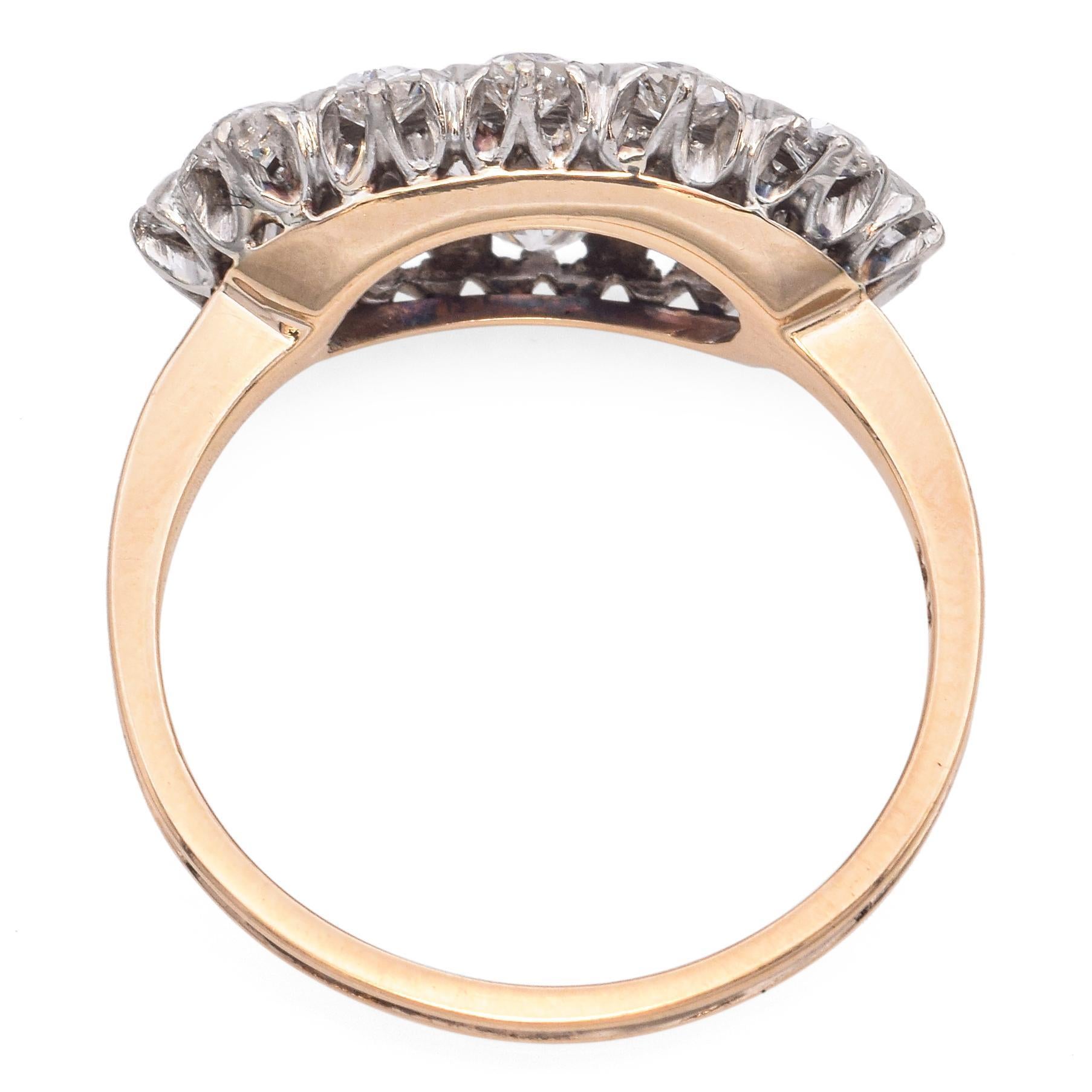 Bague ancienne en or jaune 11k et platine avec diamant de taille européenne Pour femmes en vente