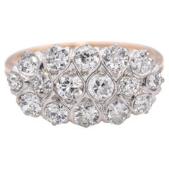 Antique 11k Yellow Gold & Platinum Old European Cut Diamond Cluster Ring