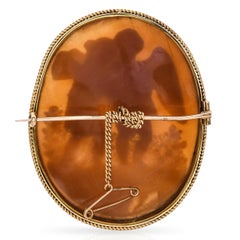 Antique 11k Yellow Gold Shell Cameo Psyche + Eros Brooch