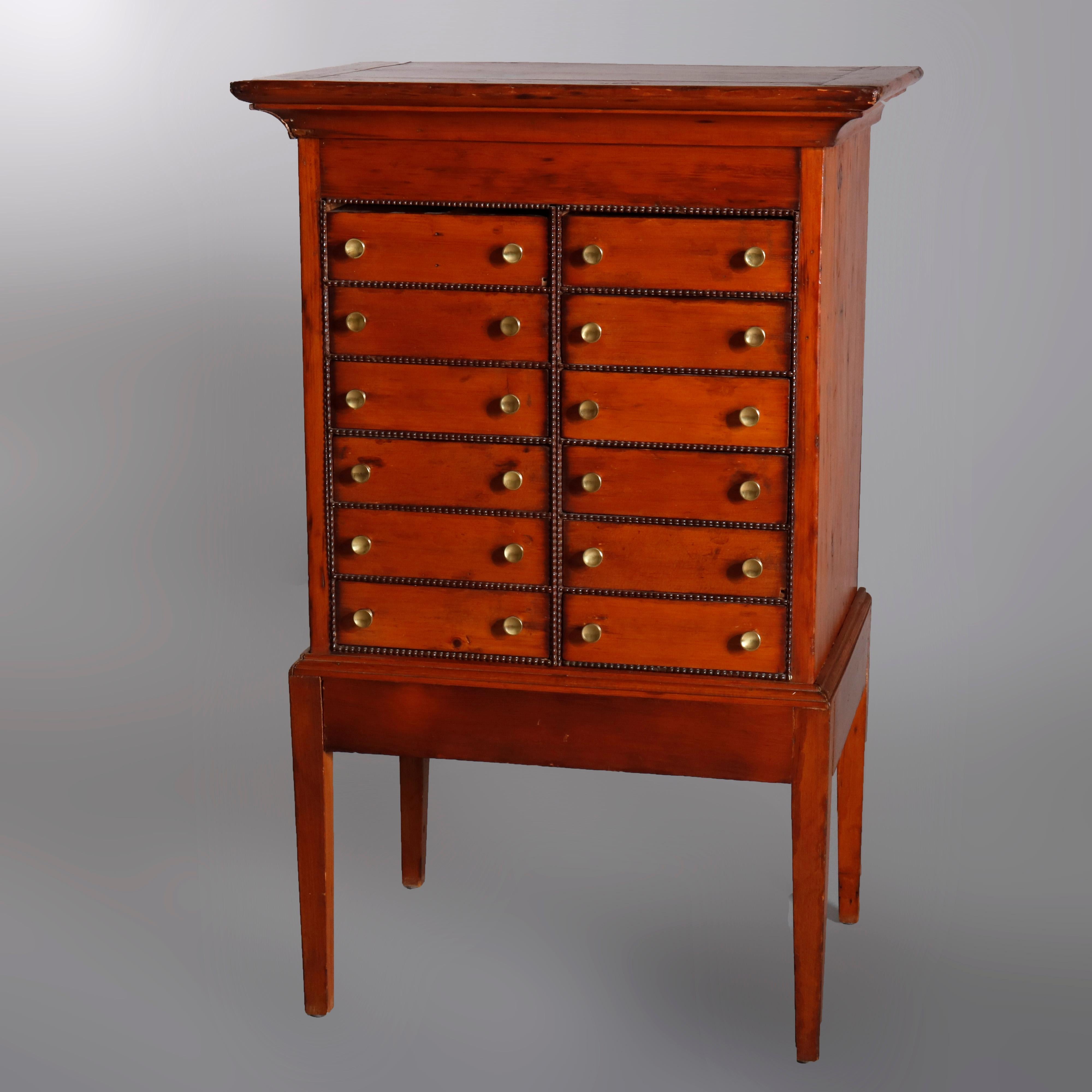 European Antique 12-Drawer Pine Apothecary Specimen Cabinet, circa 1870