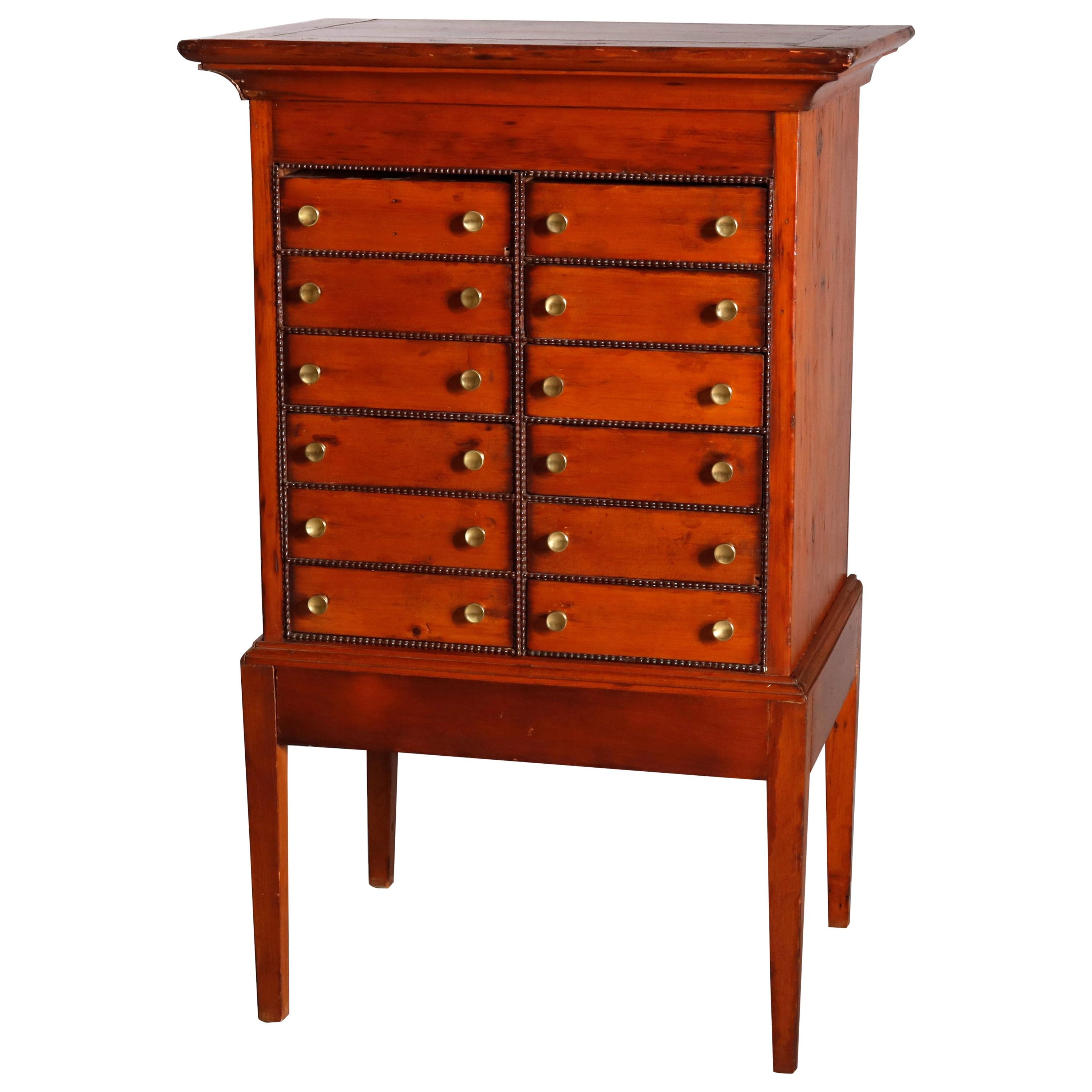 Antique 12-Drawer Pine Apothecary Specimen Cabinet, circa 1870