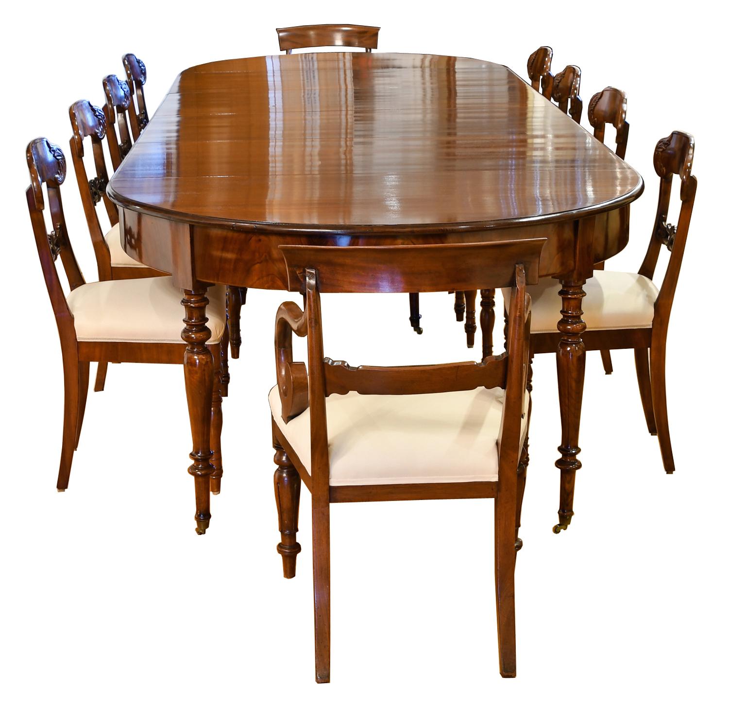 Regency Antique 12 Foot Extension Dining Table in Mahogany w Racetrack Top & Four Leaves