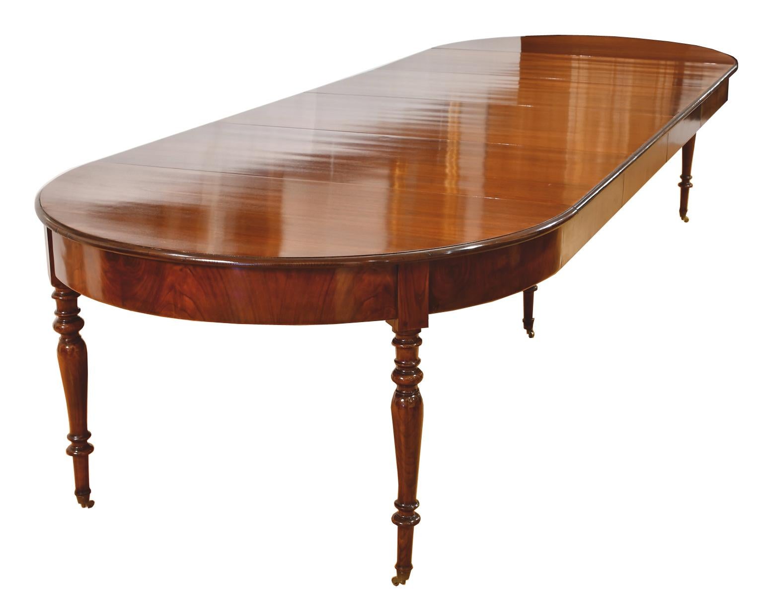 Danish Antique 12 Foot Extension Dining Table in Mahogany w Racetrack Top & Four Leaves