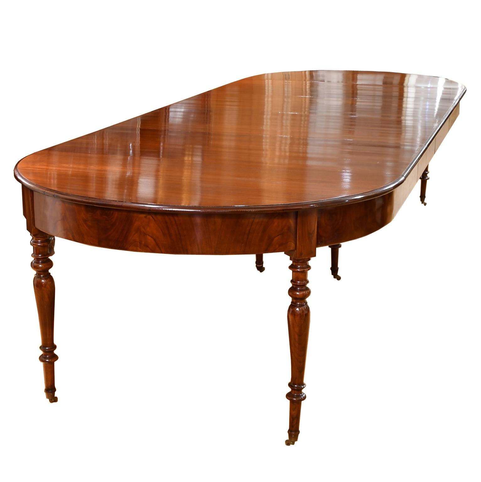 Hand-Crafted Antique 12 Foot Extension Dining Table in Mahogany w Racetrack Top & Four Leaves