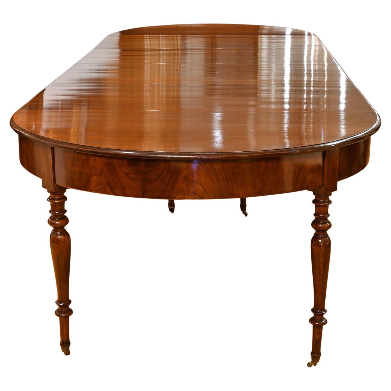 Mid-19th Century Antique 12 Foot Extension Dining Table in Mahogany w Racetrack Top & Four Leaves