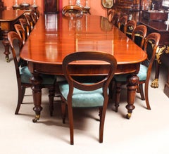 Antique 12 Ft Victorian D-End Mahogany Dining Table & 14 Chairs, 19th Century