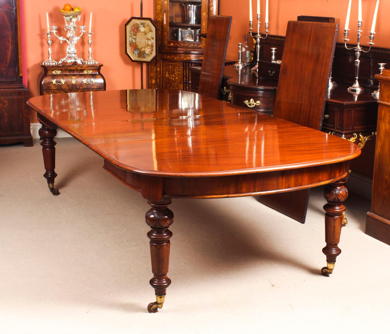 English Antique 12 Ft Victorian D-End Mahogany Dining Table & 14 Chairs, 19th Century