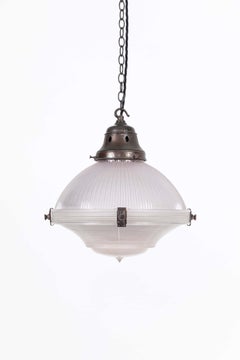 Antique 12" Holophane Reflector-Refractor Prismatic Glass Pendant Light, c.1920