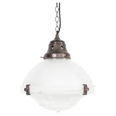 Antique 12" Holophane Reflector-Refractor Prismatic Glass Pendant Light, c.1920
