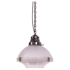 Antique 12" Holophane Reflector-Refractor Prismatic Glass Pendant Light, c.1920