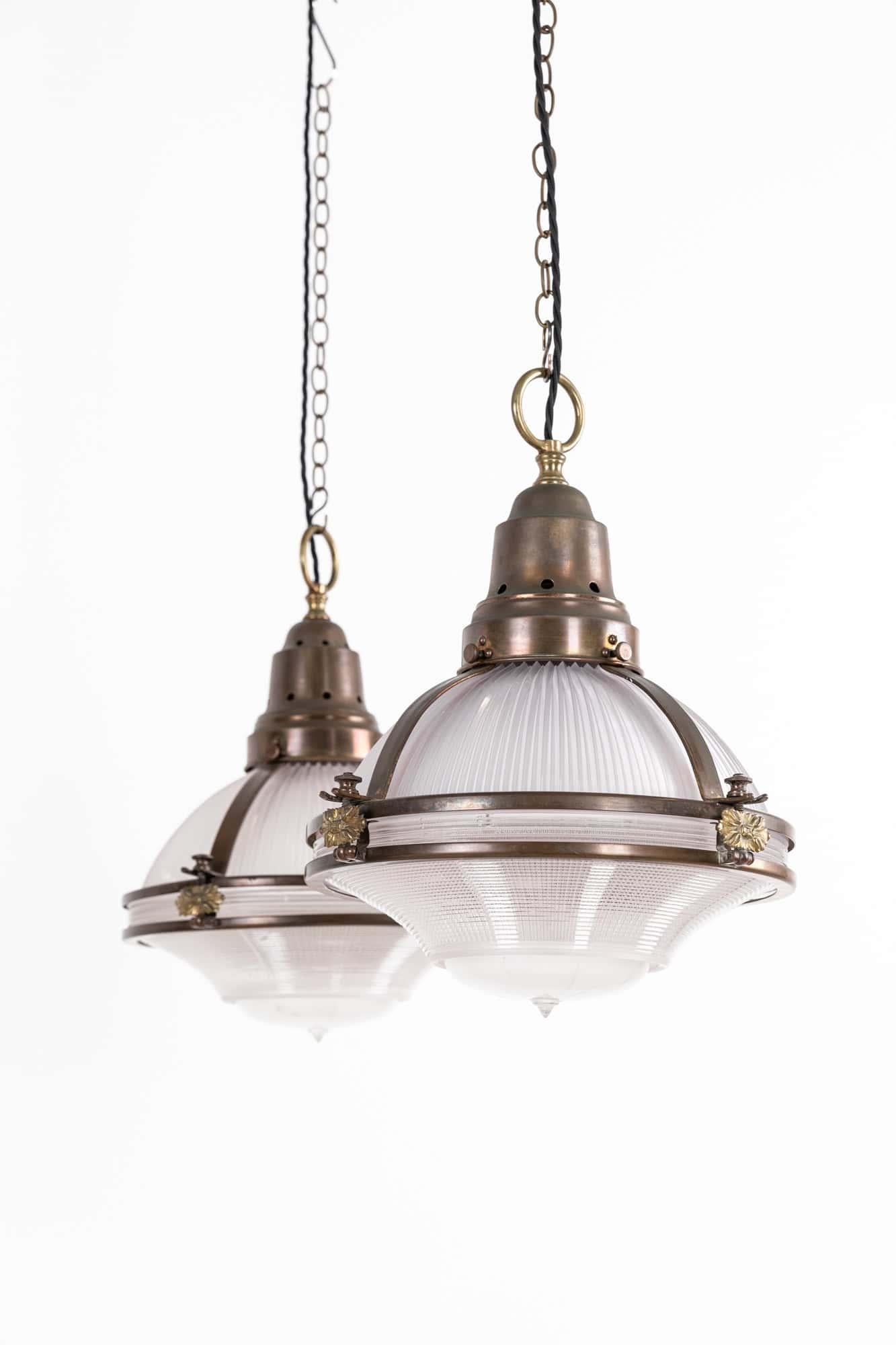 Antique 12" Holophane Reflector-Refractor Prismatic Glass Pendant Light, c.1920