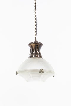 Lámpara colgante antigua de cristal prismático reflector-refractor holófano de 12", c.1920