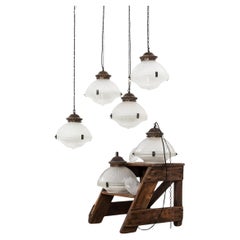 Antique 12" Holophane Reflector-Refractor Prismatic Glass Pendant Light, c.1920