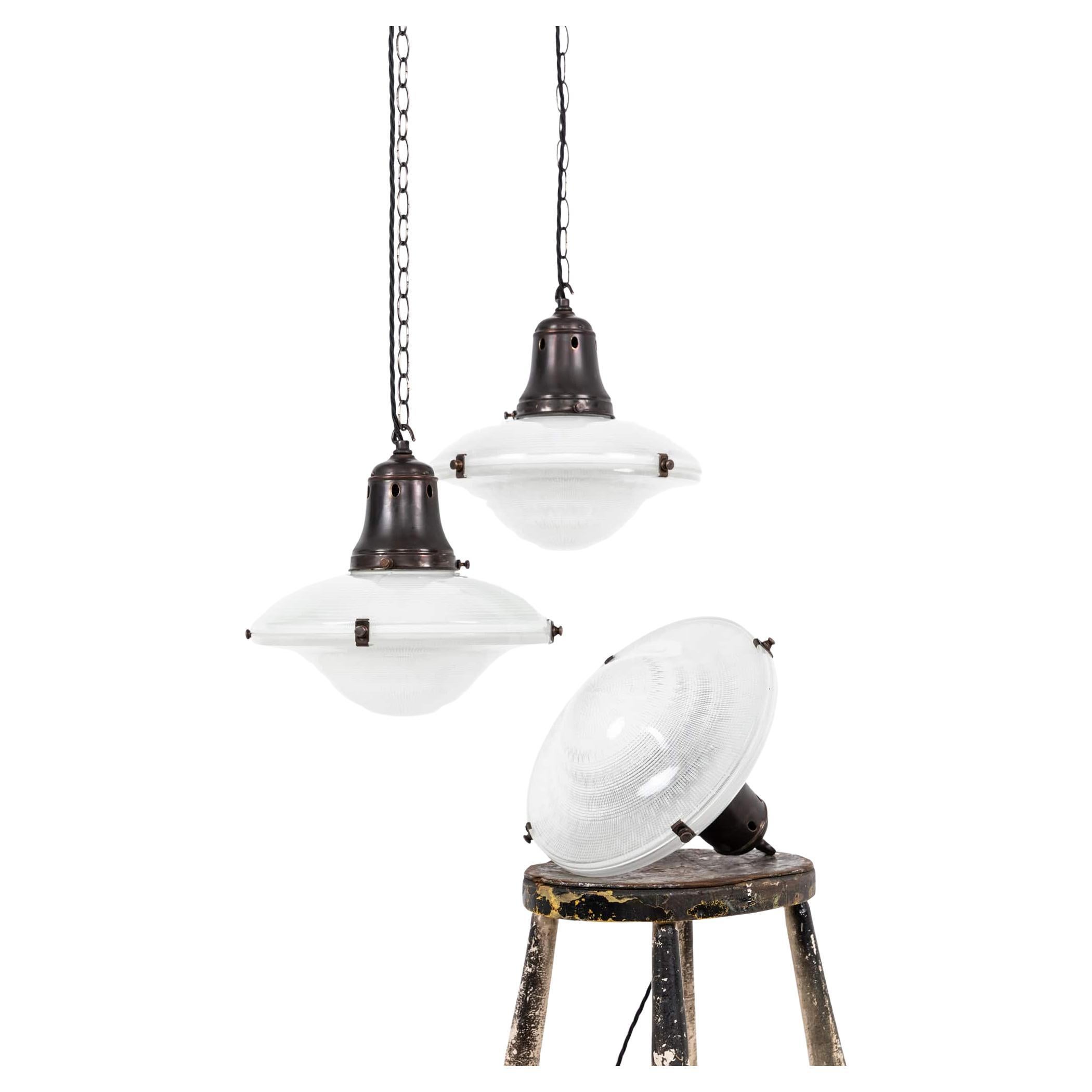 Antique 12" Holophane 'Ripple-Lite' Prismatic Glass Pendant Light, c.1920