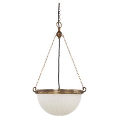 Antique 12" Moonstone Opaline Glass Plafonnier Light Pendant, C.1920