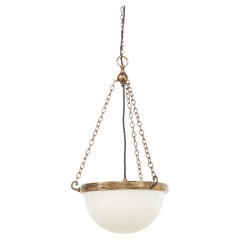 Antique 12" Moonstone Opaline Glass Plafonnier Light Pendant, C.1920