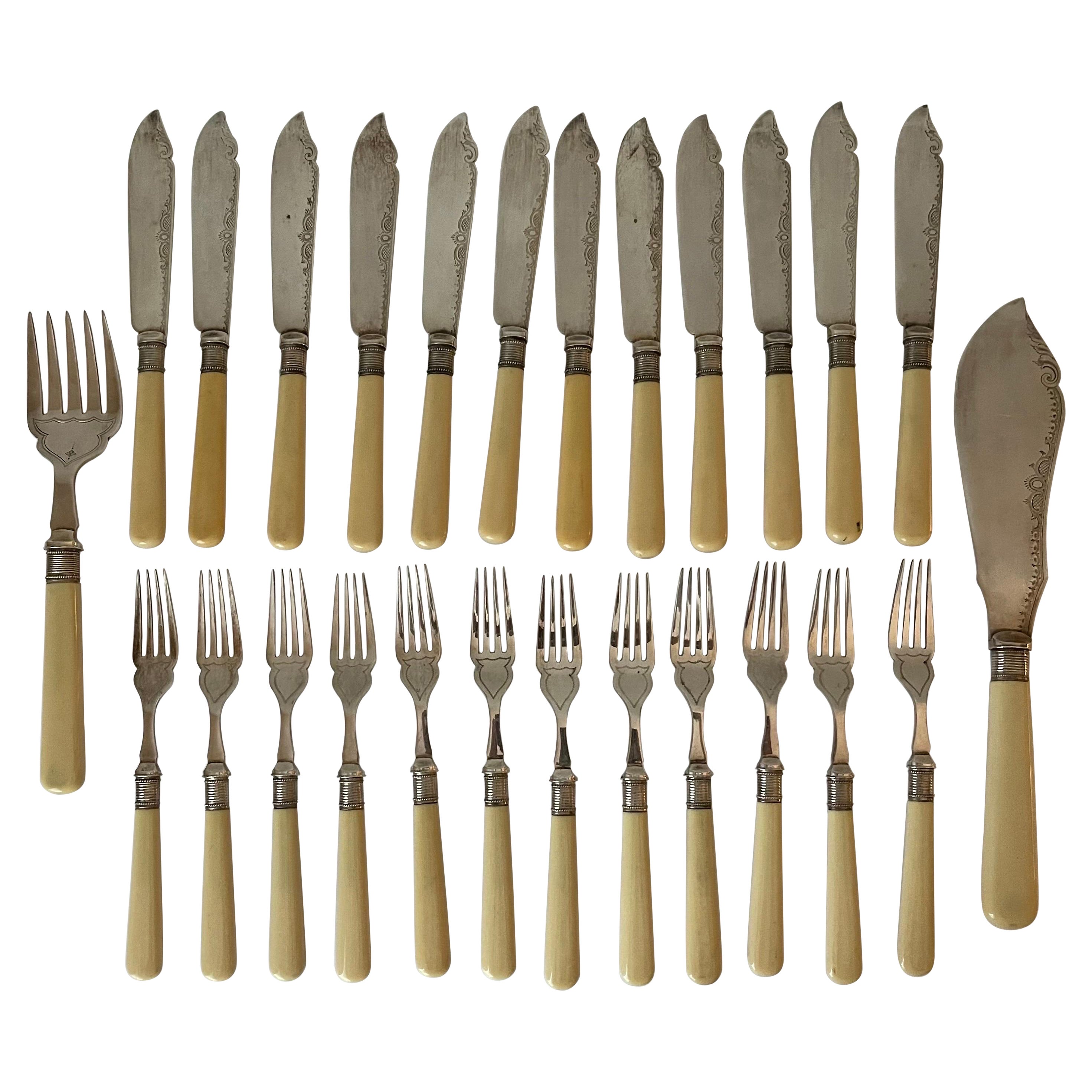 Antikes 12-Place-Fischservice von Hamilton-Laidlaw, Glasgow, um 1877-1878