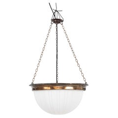 Antique 12" Pressed Opaline Glass Plafonnier Light Pendant, C.1920
