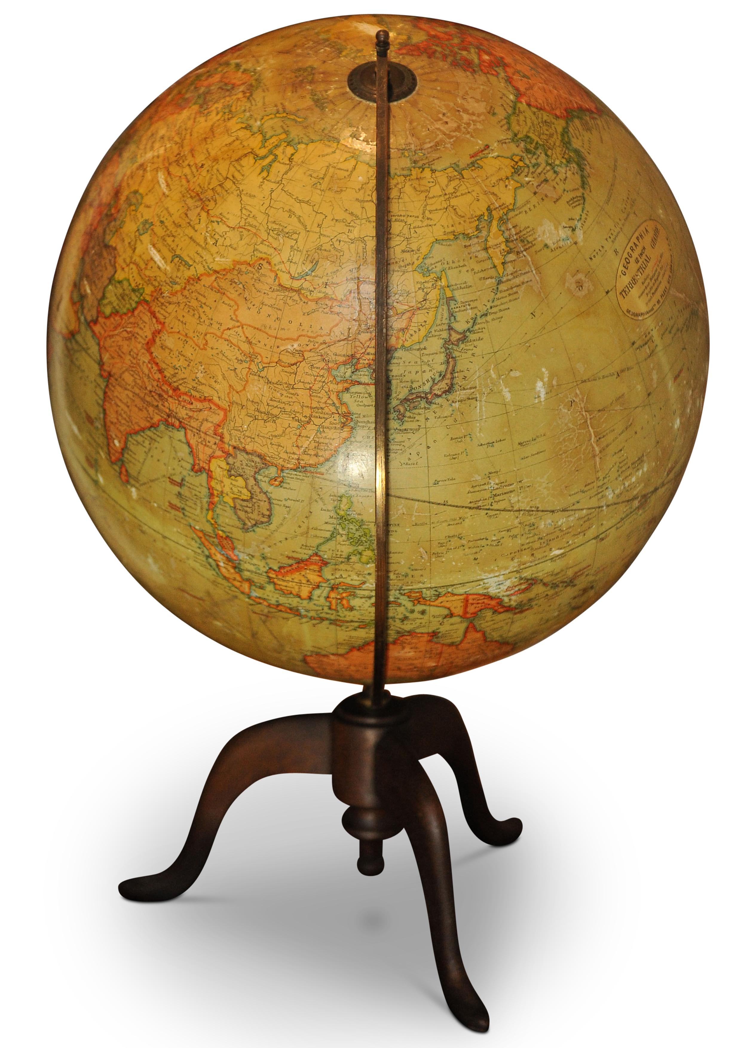 Art Deco Antique World Globe From Fleet Street London 1923 on Wooden Stand For Sale