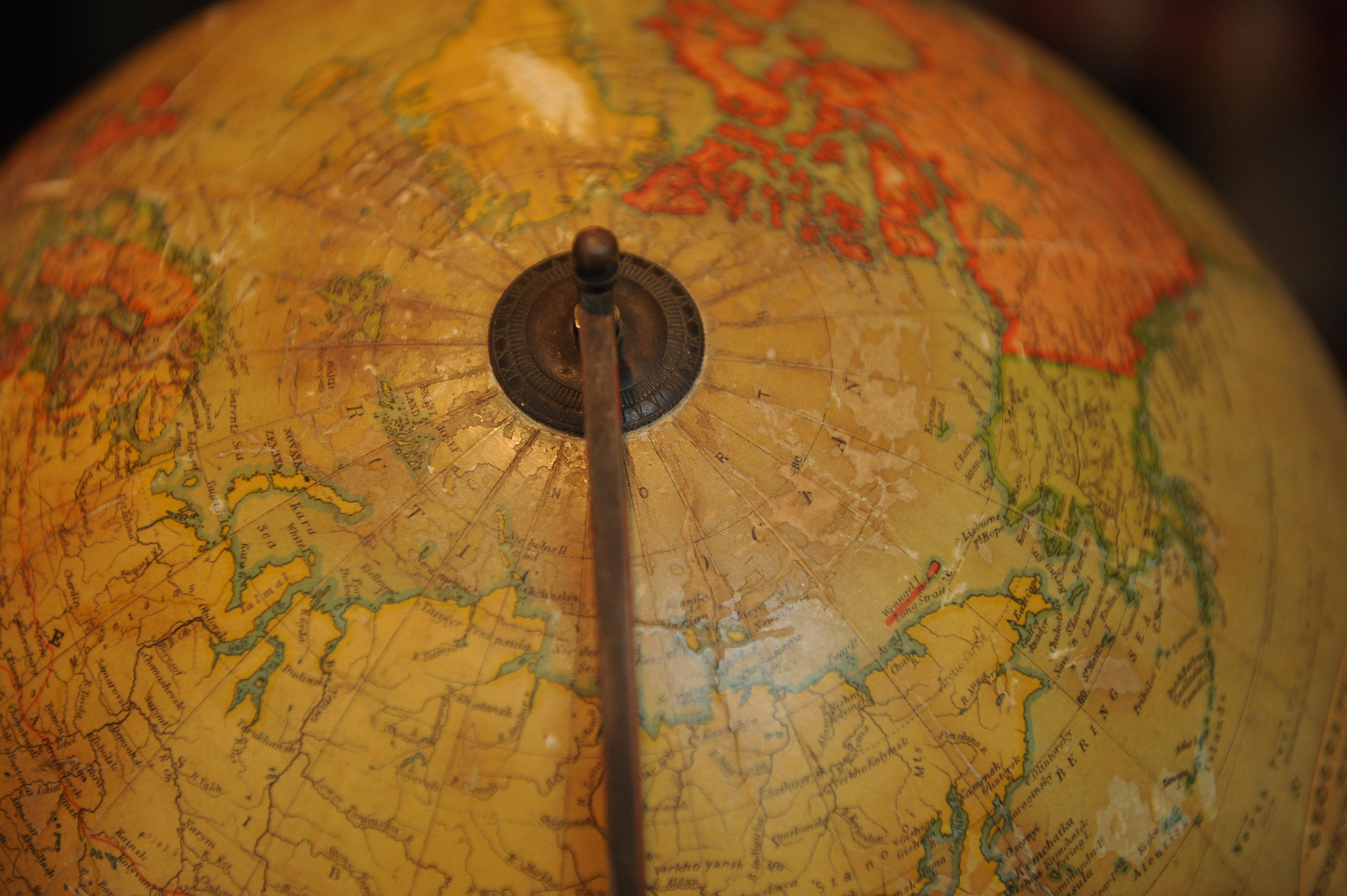Hand-Crafted Antique World Globe From Fleet Street London 1923 on Wooden Stand For Sale