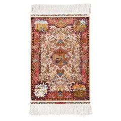 Antique 12 x 12 Quality Signed Hereke Silk Rug - Mid 20th Century