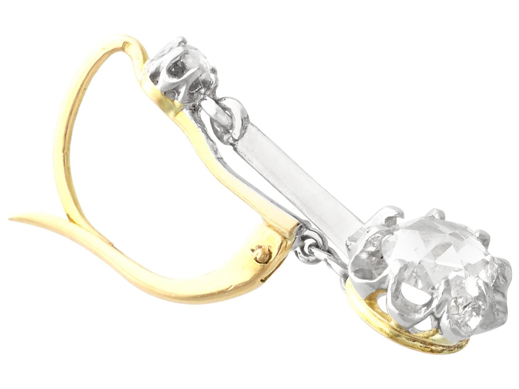 Boucles d'oreilles pendantes anciennes en or jaune 15 carats et diamants de 1,20 carat Excellent état - En vente à Jesmond, Newcastle Upon Tyne