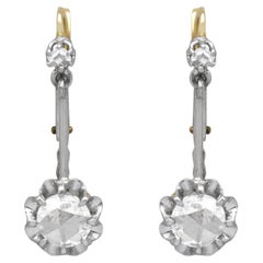 Boucles d'oreilles pendantes anciennes en or jaune 15 carats et diamants de 1,20 carat