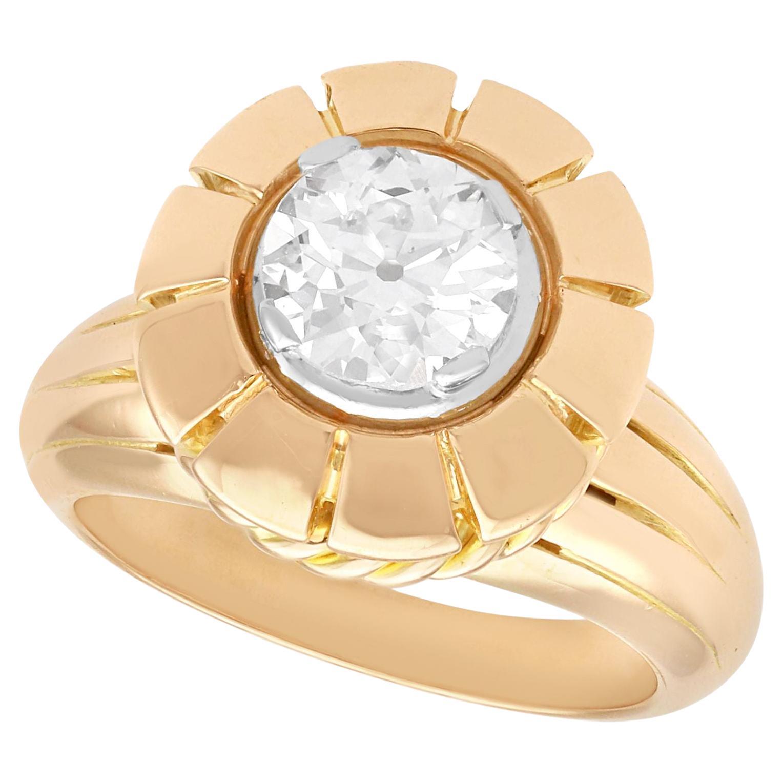 Bague de fiançailles solitaire ancienne en or rose 18 carats et diamants de 1,20 carat en vente