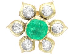 Antique 1.20 Carat Emerald and 1.22 Carat Diamond Yellow Gold Earrings