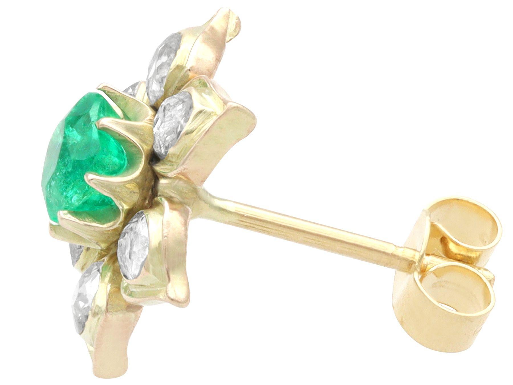 Antike Ohrringe aus Gelbgold mit 1,20 Karat Smaragd und 1,22 Karat Diamant im Zustand „Hervorragend“ im Angebot in Jesmond, Newcastle Upon Tyne