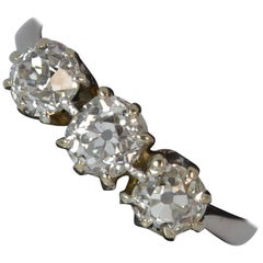 Antique 1.20 Carat Old Cut Diamond Platinum Trilogy Ring