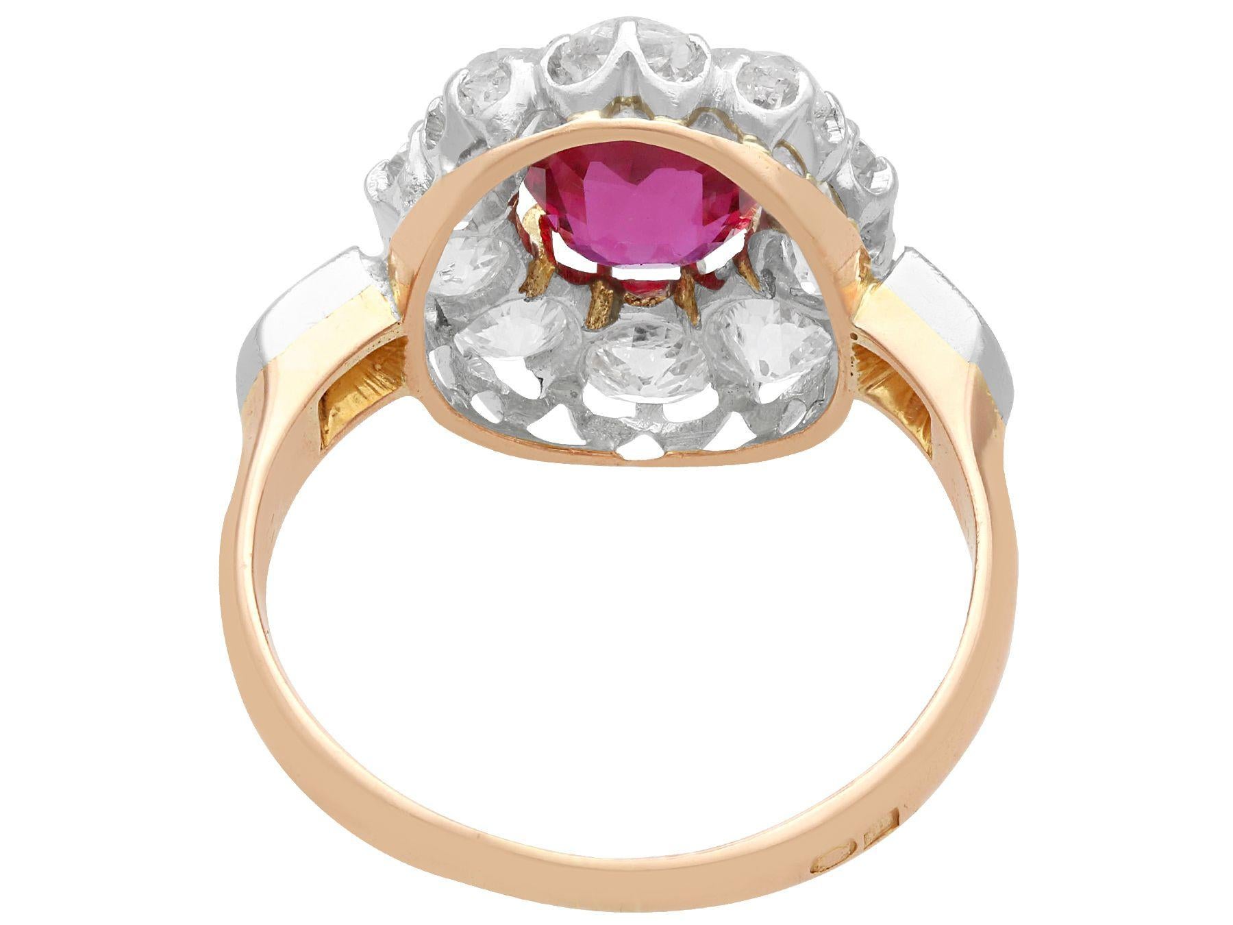 Antique 1.20 Carat Ruby and 1.54 Carat Diamond Rose Gold Dress Ring In Excellent Condition In Jesmond, Newcastle Upon Tyne