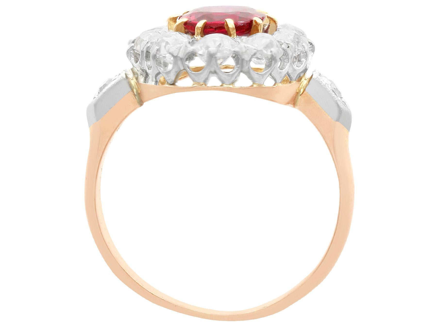 Women's or Men's Antique 1.20 Carat Ruby and 1.54 Carat Diamond Rose Gold Dress Ring