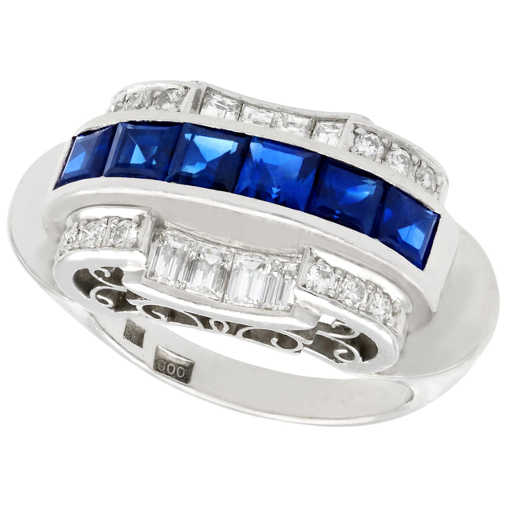 Large Vintage Platinum Diamond Halo and Sapphire Engagement Ring, 17.20 ...